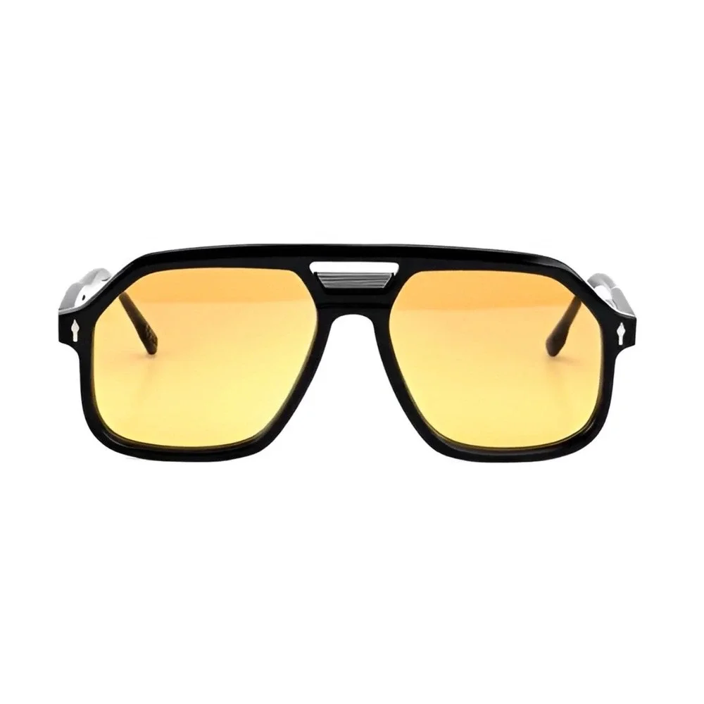Mens Fashion Sunglasses Black Frame Yellow Lens Retro Square Flat Top Lentes New